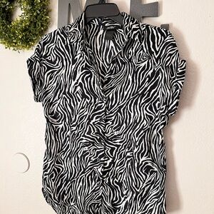Zebra Print Button-Up Shirt